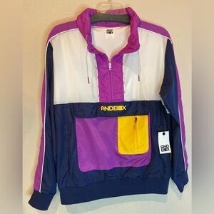 ANDBOX~NWT~Multi-Colored 1/2 Zipper Windbreaker w/Hood~Ribbed Arms & Hem~Size L